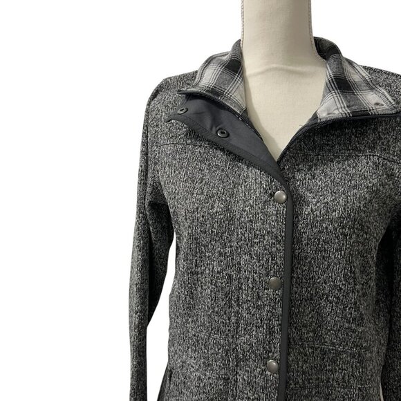 Eddie Bauer Gray & Black Plaid Collar Snap Front Jacket Size M - Picture 2 of 9